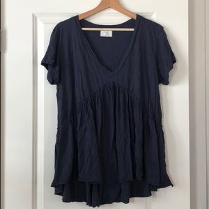 Navy V Neck Swing Top